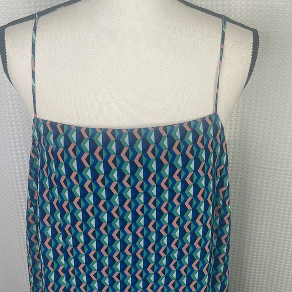 Anthropologie Maeve Silk Dress Geometric Print Spaghetti Straps Sundress Sz L - Picture 4 of 12